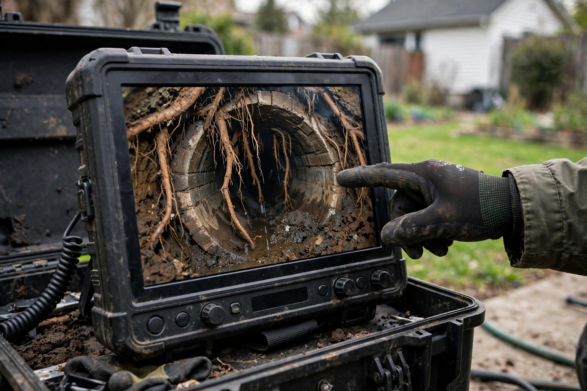 Tree roots being cut from a sewer line in Greenville, TX